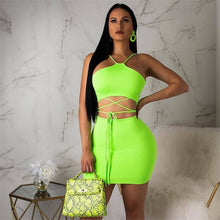 Load image into Gallery viewer, Womens Sexy Two Piece Set Party Club Summer Outfits for Women Neon Crop Top and Skirt Bodycon Short Dress 2 Piece Matching Sets