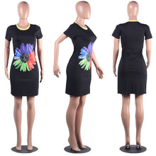 Load image into Gallery viewer, Short T Shirt Dress Women Casual Dress Short Sleeve Floral Print O-Neck Black Bodycon Mini T-Shirt Dress Streetwear