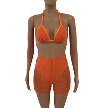 Load image into Gallery viewer, Sexy Two Piece Set Summer Women Beach Bikini Push Up Rhinestone Crop Top Shorts Set 2 Piece Matching Set Party Club Outfits