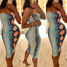 Load image into Gallery viewer, Animal Snake Print Sexy Bodycon Summer Dress Women Sleeveless Strapless Bandage Party Dress Ladies Club Dress Beach Sundresses