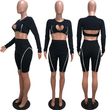 Load image into Gallery viewer, Women Striped Two Piece Sets Buckle Crop Top and Shorts Set Summer Tracksuit Streetwear Sweat Suit Club Wear 2 Pieces Outfits