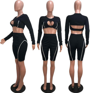 Women Striped Two Piece Sets Buckle Crop Top and Shorts Set Summer Tracksuit Streetwear Sweat Suit Club Wear 2 Pieces Outfits