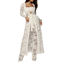 Load image into Gallery viewer, Lace 3 Piece Set Women Long Cardigan + Crop Top + White Lace Pants Set Three Piece Outfits Women Set