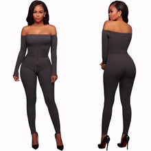 Load image into Gallery viewer, New Women Elegant Winter Jumpsuits Knitted Ribbed Long Sleeve Off Shoulder Casual Rompers Sexy Club Wear Bodycon Jumpsuit