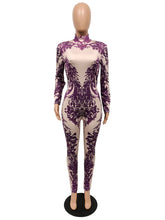 Load image into Gallery viewer, Floral Printed Bodycon Jumpsuit Women Winter Long Sleeve Skinny Long Pants Romper Tight Nightclub Party Jumpsuits Overalls