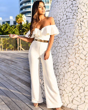 Load image into Gallery viewer, Summer Off Shoulder Formal Jumpsuits Rompers for Women Elegant Sexy Ruffles Loose Long Pants Overalls Ladies Wide Leg Jumpsuit