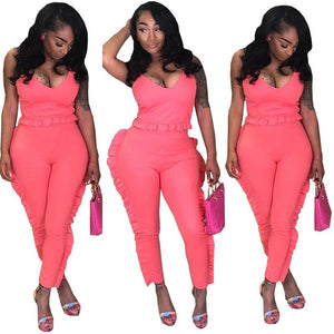 Summer Women's Tracksuit Two Piece Sets Sleeveless Ruffle Top and Pants Ladies Streetwear Leisure Suit Jogger Outfits Women Set