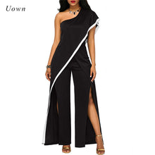 Load image into Gallery viewer, One Shoulder Black Wide Leg Jumpsuit Women Summer Loose High Split Long Pants Romper Ladies Elegant Evening Jumpsuits Outfits