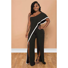 Load image into Gallery viewer, One Shoulder Black Wide Leg Jumpsuit Women Summer Loose High Split Long Pants Romper Ladies Elegant Evening Jumpsuits Outfits