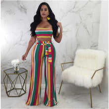 Load image into Gallery viewer, Sexy Two Piece Summer Outfits Women&#39;s 2 Piece Set Fashion Striped Strapless Crop Top and Wide Leg Pants Set Party Ladies Suit