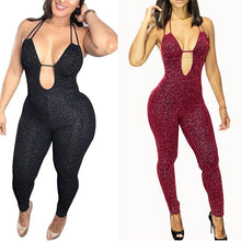 Load image into Gallery viewer, Halter Open Back Sexy Black Glitter Jumpsuit Women Rompers Autumn Sleeveless Party Club Wear Backless Bodycon Jumpsuit Catsuit