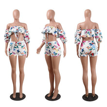 Load image into Gallery viewer, Two Piece Set New Summer Sexy Off the Shoulder Floral Print Crop Top and Shorts Set Party Club Women 2 Piece Outfits