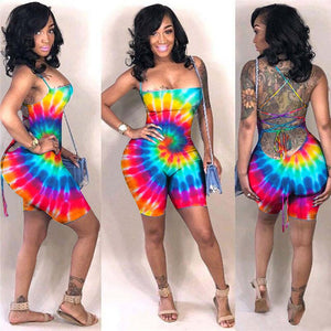 Sexy Bodycon One Piece Jumpsuit Shorts Playsuit New Women Colorful Tie Dye Fitness Romper Skinny Backless Summer Beach Bodysuits