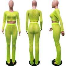 Load image into Gallery viewer, Sexy Club Two Piece Set Women Clothes Mesh Fishnet Hollow Out Crop Top and Pants See Through Summer Beach Matching Set Outfits