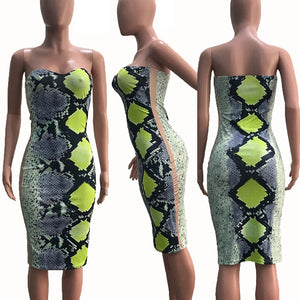 Animal Snake Print Sexy Bodycon Summer Dress Women Sleeveless Strapless Bandage Party Dress Ladies Club Dress Beach Sundresses