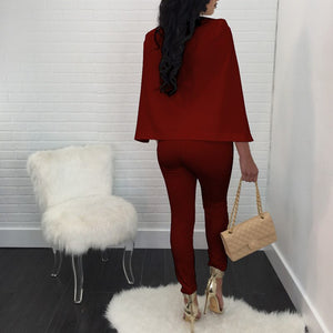 Women Sexy Elegant Formal Jumpsuit Autumn Winter Deep V Neck Cloak Cape Bodysuit Romper Button Long Pants One Piece Overalls XXL