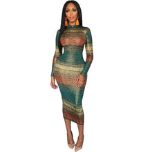 Load image into Gallery viewer, Elegant Turtleneck Long Sleeve Bodycon Midi Dress Gradient Night Club Party Sexy Bandage Dress