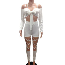 Load image into Gallery viewer, Nightclub Party 2 Piece Sets Women Summer Outfits Bow Tie Crop Top and Hollow Out Pant Set Sexy Two Piece Set Top and Pants