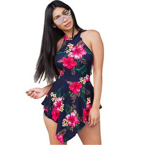 Sexy Off Shoulder Floral Print Boho Beach Romper Women Halter Sleeveless Short Jumpsuit Ladies Summer Playsuits Macacao Feminino