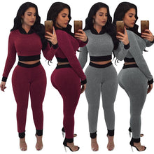 Load image into Gallery viewer, Long Sleeve Crop Top and Skinny Pants Casual Women&#39;s Tracksuits