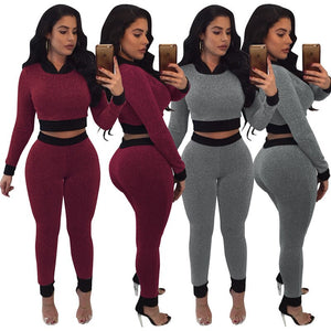 Long Sleeve Crop Top and Skinny Pants Casual Women's Tracksuits