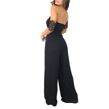 Load image into Gallery viewer, Sexy Strapless Off Shoulder Black Lace Jumpsuit Women Slash Neck Elegant Short Sleeve Overalls Wide Leg Pants Summer Romper XXL