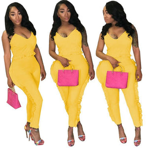 Summer Women's Tracksuit Two Piece Sets Sleeveless Ruffle Top and Pants Ladies Streetwear Leisure Suit Jogger Outfits Women Set