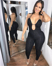 Load image into Gallery viewer, Halter Open Back Sexy Black Glitter Jumpsuit Women Rompers Autumn Sleeveless Party Club Wear Backless Bodycon Jumpsuit Catsuit