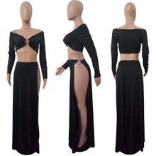 Load image into Gallery viewer, Sexy Off Shoulder Long Sleeve Maxi Dress Black High Split Evening Long Dresses Nightclub Wear Stella Two Piece Dresses Vestidos