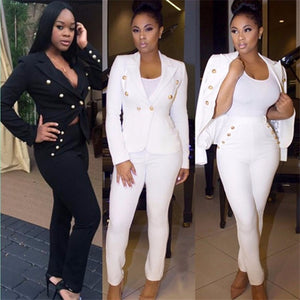 White Blazer Suit Women Pants Suits Two Piece Sets Slim Double Breasted Jacket and Long Pants Formal Office Wear Business Suit