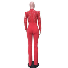 Load image into Gallery viewer, Sexy Red Lace Jumpsuit Women Long Sleeve High Waist See Through Full Bodysuit Long Romper Pants Skinny Elegant Evening Jumpsuits