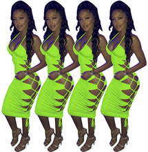 Load image into Gallery viewer, Sexy Celebrity Night Party Bodycon Bandage Dress Women Spaghetti Strap V-neck Side Hollow Out Lace Up Slim Backless Club Dresses