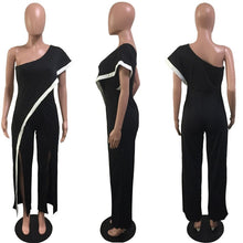 Load image into Gallery viewer, One Shoulder Black Wide Leg Jumpsuit Women Summer Loose High Split Long Pants Romper Ladies Elegant Evening Jumpsuits Outfits