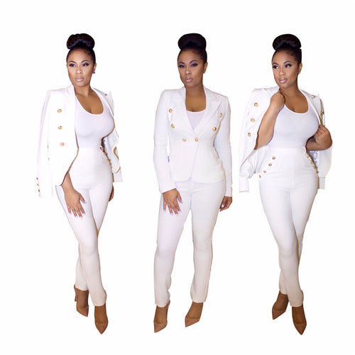 White Blazer Suit Women Pants Suits Two Piece Sets Slim Double Breasted Jacket and Long Pants Formal Office Wear Business Suit