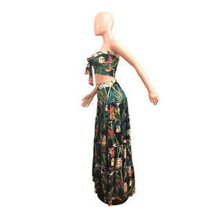 Sexy Strapless Sleeveless Beach Wear Two Piece Summer Dresses for Women Floral Print Boho Bow Long Maxi Dresses Ball Gown