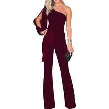 Load image into Gallery viewer, Party Sexy Rompers Womens Jumpsuit Long Sleeve Split One Shoulder Overalls Elegant Evening Wear Black Formal Jumpsuits Sashes