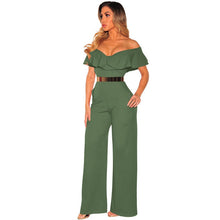 Load image into Gallery viewer, Summer Off Shoulder Formal Jumpsuits Rompers for Women Elegant Sexy Ruffles Loose Long Pants Overalls Ladies Wide Leg Jumpsuit