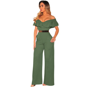 Summer Off Shoulder Formal Jumpsuits Rompers for Women Elegant Sexy Ruffles Loose Long Pants Overalls Ladies Wide Leg Jumpsuit