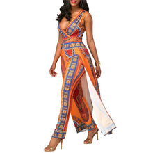 Load image into Gallery viewer, Dashiki Ethnic African Print Jumpsuit Sexy Romper Women V-neck Sleeveless Indie Folk Overalls Elegant Orange One Piece Jumpsuit