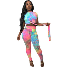 Load image into Gallery viewer, Casual Women Two Piece Set Top and Calf Length Pants Set Summer Tracksuit Sweat Suit Tie Dye Print Women 2 Piece Set Outfits