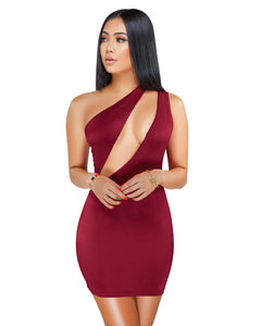 Sexy One Shoulder Black Bodycon Mini Dress Women Clothes Sleeveless Hollow Out Elegant Night Club Bandage Party Dresses Female