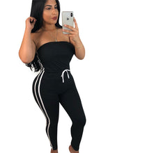 Load image into Gallery viewer, New Women Casual Strapless Jumpsuit Sexy Sleeveless Off Shoulder Romper Skinny Drawstring Striped Side Bodycon Fitness Overalls