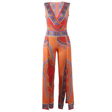 Load image into Gallery viewer, Dashiki Ethnic African Print Jumpsuit Sexy Romper Women V-neck Sleeveless Indie Folk Overalls Elegant Orange One Piece Jumpsuit