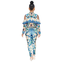 Load image into Gallery viewer, Plus Size Sweat Suits Women Tracksuit Set Cold Shoulder Ruffle Zipper Jacket and Pant Ladies Leisure Suit Floral Two Piece Set