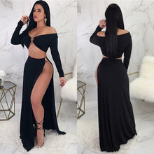 Load image into Gallery viewer, Sexy Off Shoulder Long Sleeve Maxi Dress Black High Split Evening Long Dresses Nightclub Wear Stella Two Piece Dresses Vestidos