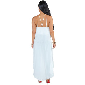 Summer Long Shirt Dress Women Sexy Sleeveless Chiffon Dress Beach Sundresses White Backless Irregular Split Long Party Dress