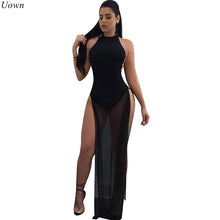 Load image into Gallery viewer, Doyerl Backless Long Black Mesh Dress Women Sexy Sleeveless O-Neck High Split Sheer Maxi Dresses Party Clubwear Outfits Vestidos