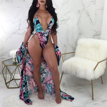 Load image into Gallery viewer, New Summer Maxi Dress Beach Wear 2 Pieces Dresses Women Print Floral Deep V Neck Hollow Out Sexy Bohemia Sundresses