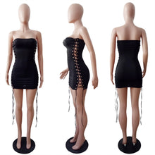 Load image into Gallery viewer, Black Strapless Sexy Bandage Dresses Women Summer Sleeveless Hollow Out Lace Up Party Bodycon Mini Dress Clubwear Vestidos