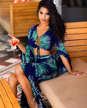 Load image into Gallery viewer, Summer 2 Piece Dress Set Women Leaf Print Two Piece Crop Top and Long Skirt Set Boho Style Chic Beach Set Holiday Outfits